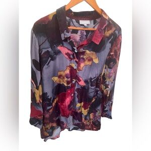 Habitat Floral Button Down Blouse XL High Low Hem